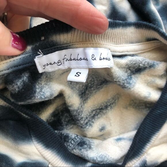 Young Fabulous & Broke Navy/Tan Tie Dye‎ Fleece Relaxed Sweatshirt Size Small - Picture 15 of 16